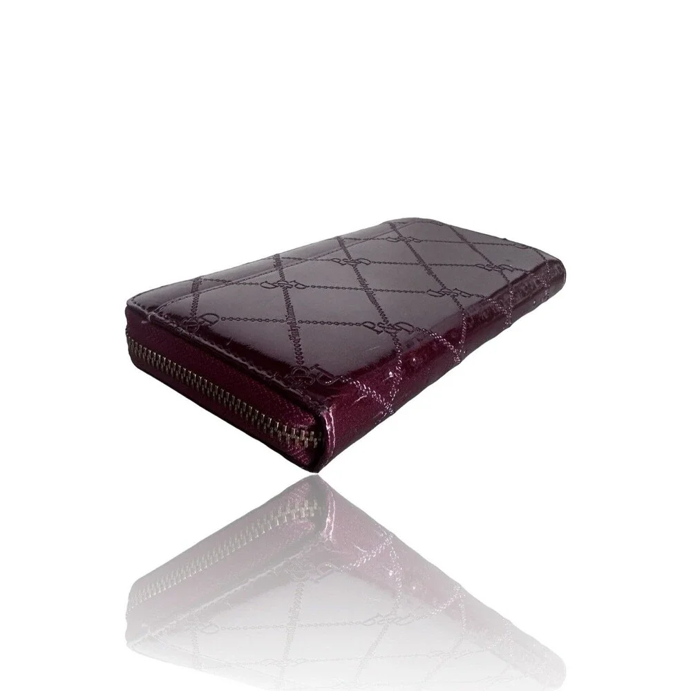 Pinky & Dianne Patent Leather Elegant Burgundy Wine Long Zipper Wallet